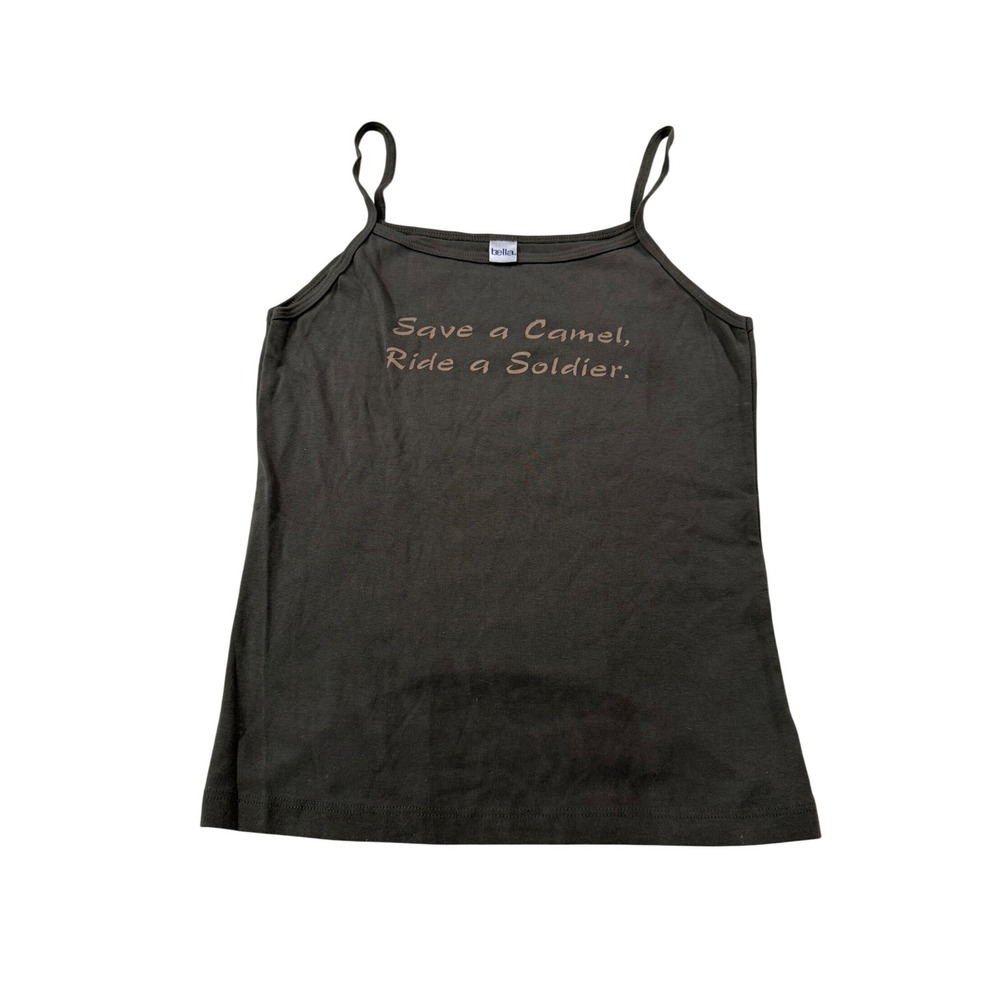 Brown Save a Camel Ride‎ a Soldier Y2K Tank Top Cami 2000s Grunge Military Fun L